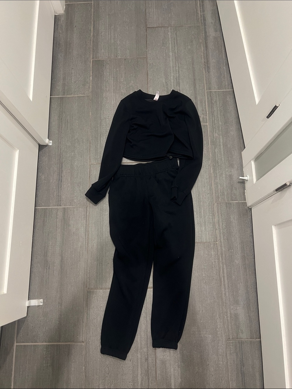 90 Degree By Reflex Black Jogger Pants and Matching Crop Top Set